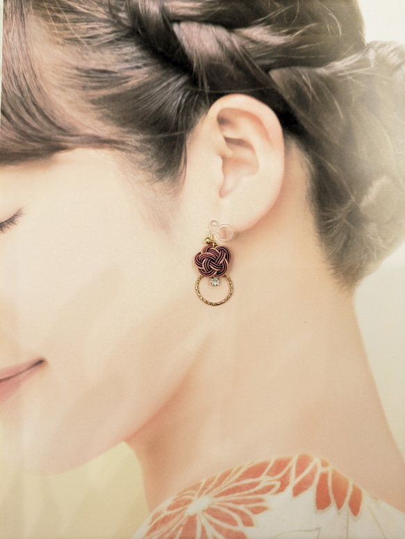 イヤリング ピアス 水引 夏 アクセサリー くすみカラー レッド