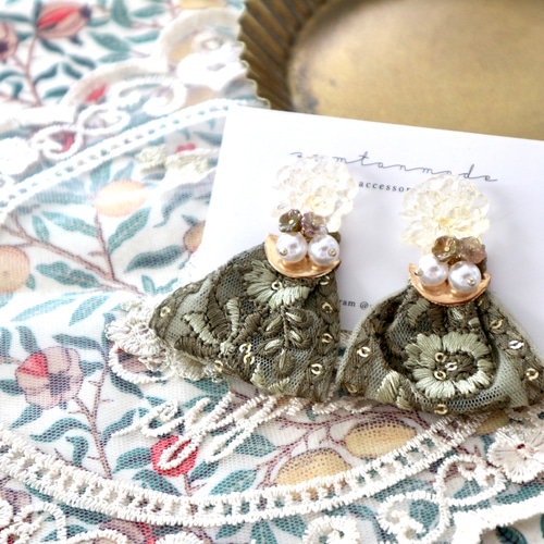 送料無料）インド刺繍リボンピアス インド刺繍リボンイヤリング 刺繍