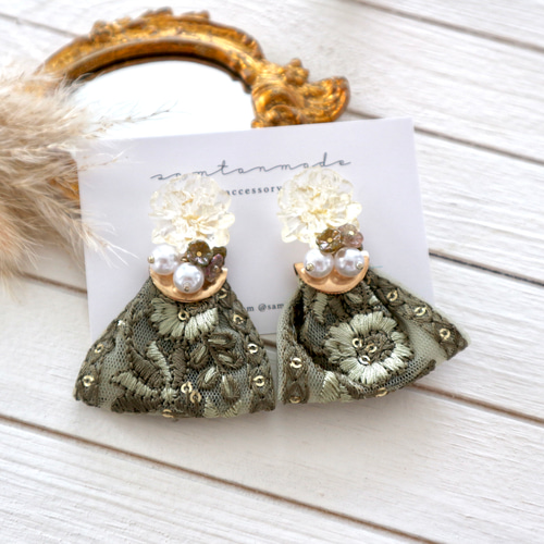 送料無料）インド刺繍リボンピアス インド刺繍リボンイヤリング 刺繍