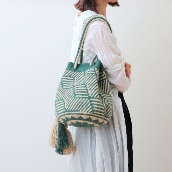 GUANABANA カゴバッグ　ショルダー　ブルー、グリーン　美品 2WAY ワユーバッグ 