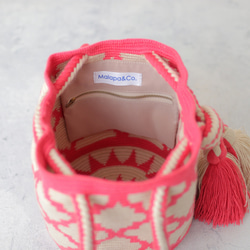 2WAY ワユーバッグ "LATTICE" ピンク ショルダーバッグ 巾着バッグ 手編みバッグ クロッシェバッグ 10枚目の画像