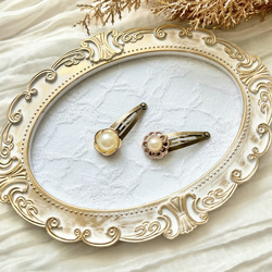 Antique Gold parl hair pin パッチンピン　ベビー　キッズ　ヘアアクセサリー　 1枚目の画像