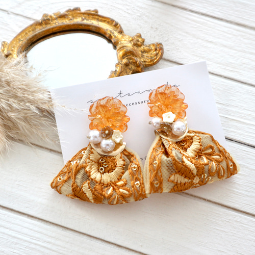 送料無料）インド刺繍リボンピアス インド刺繍リボンイヤリング 刺繍