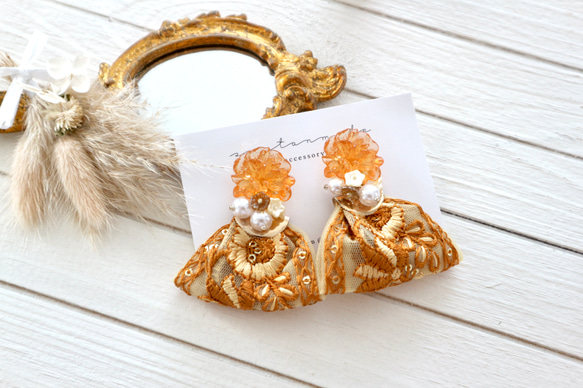 送料無料）インド刺繍リボンピアス インド刺繍リボンイヤリング 刺繍