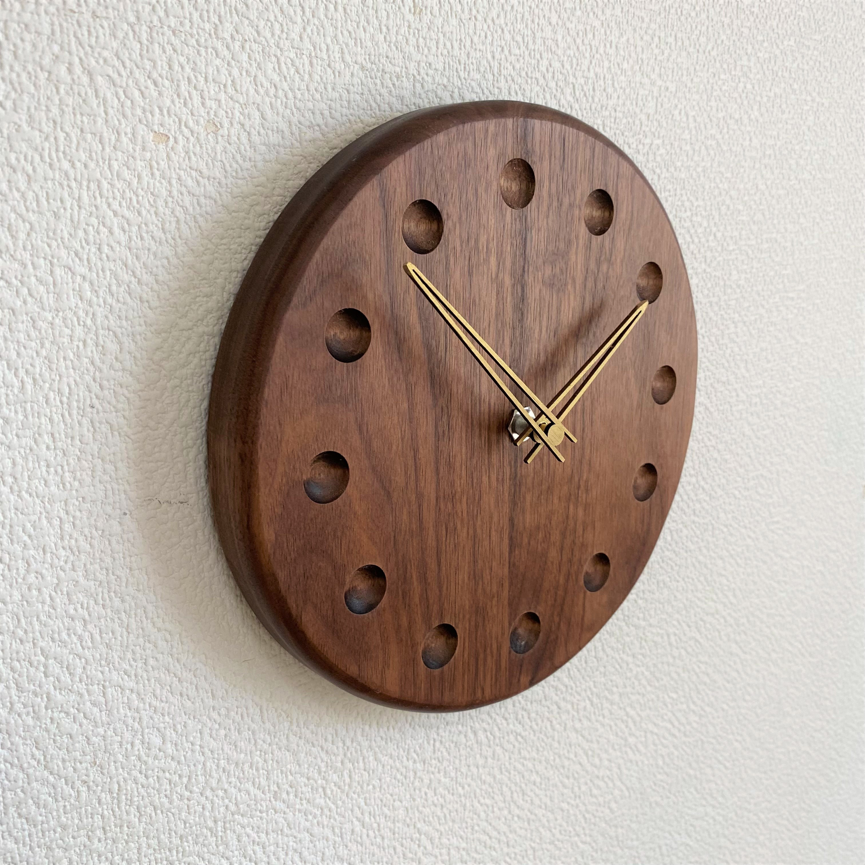 ディンプル時計★天然無垢材★ウォルナット★リビング★ギフト★開店祝い★還暦祝い★木製掛け時計