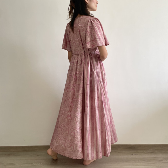【123cm丈 / 130cm丈】Flare Sleeve Dress | Rose Pink 6枚目の画像