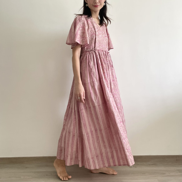 【123cm丈 / 130cm丈】Flare Sleeve Dress | Rose Pink 5枚目の画像