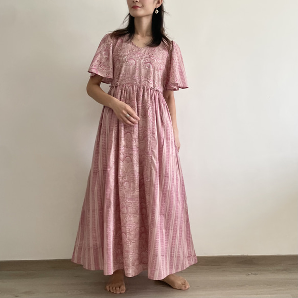 【123cm丈 / 130cm丈】Flare Sleeve Dress | Rose Pink 2枚目の画像