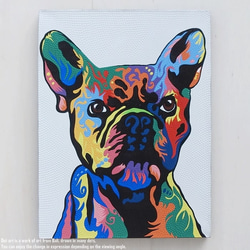 ドットアート 60cm × 80cm フレンチブルドッグ モダンアート アジアンアート 手描き 絵画 犬 アートパネル 9枚目の画像