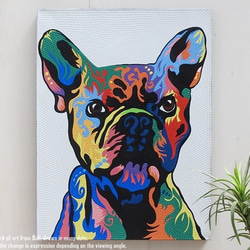 ドットアート 60cm × 80cm フレンチブルドッグ モダンアート アジアンアート 手描き 絵画 犬 アートパネル 1枚目の画像