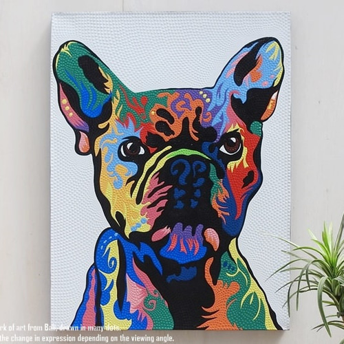 Amazon.co.jp: 油絵 犬 フレンチブルドッグ アート 黒白 眼鏡