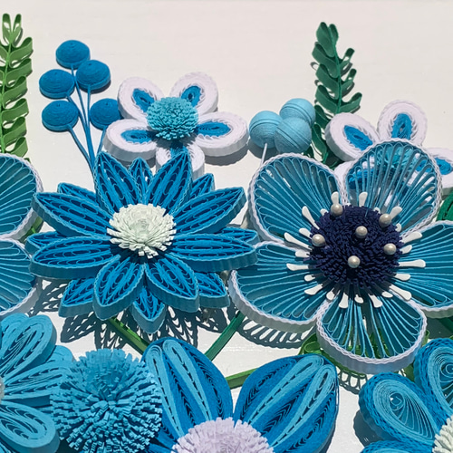 ペーパークイリング　ブルーのお花プレート ペーパークイリング ブルーのお花プレート