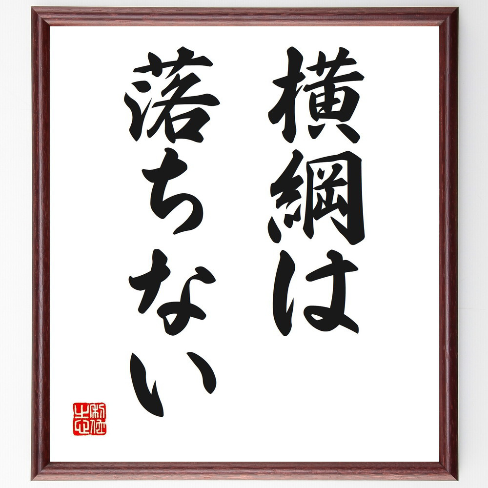 名言「横綱は落ちない」手書き書道色紙額／受注後の毛筆直筆（V2554）
