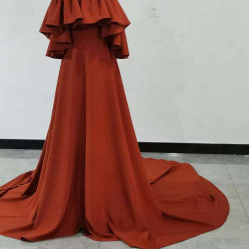 カラードレス エンパイアライン テラコッタ色 オフショルダー ロング  