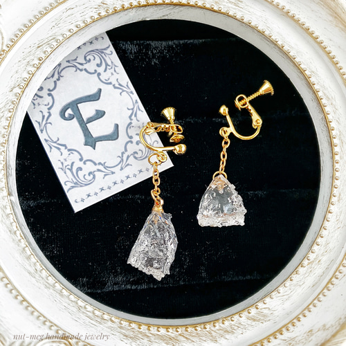 砕氷イヤリングE( Ice earrings /クリア/透明/レジン/かちわり氷  