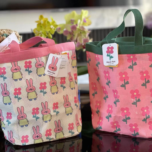 バッグ型ポーチ♪花うさぎ☆ミニバッグにも☆ハンドメイドの通販