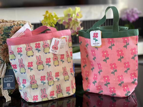 超かわいい小花ウサギメッシュバッグビーチバッグ トートバッグ