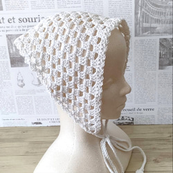 バブーシュカ　大人　かわいい　スカーフ　ヘッドドレス　ヘアバンド　かぎ針編み　手編み　三角巾　バンダナ　クロシェ　白 1枚目の画像