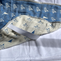 六重織ガーゼの枕パット かもめ　ブルー　fuwara バイアス仕上げ 1枚目の画像