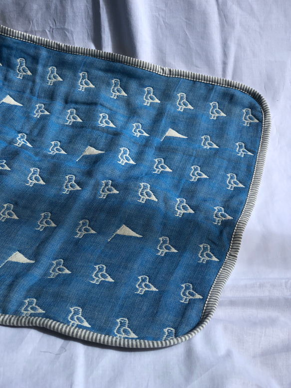 六重織ガーゼの枕パット かもめ　ブルー　fuwara バイアス仕上げ 2枚目の画像