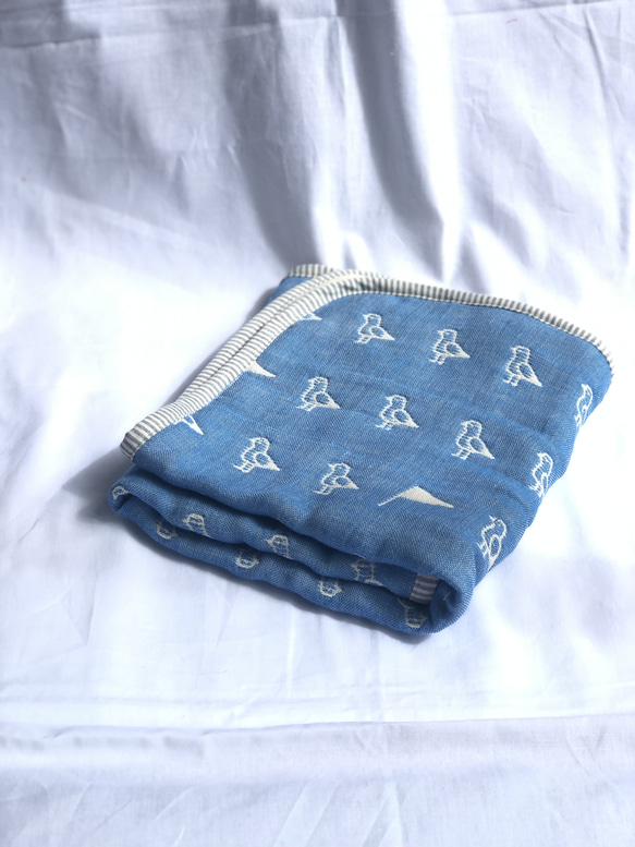 六重織ガーゼの枕パット かもめ　ブルー　fuwara バイアス仕上げ 3枚目の画像