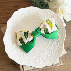 オクラ リボンヘアアクセサリー バレッタ ポニーフック クリップ リボンゴム 個性的 グリーン 12枚目の画像