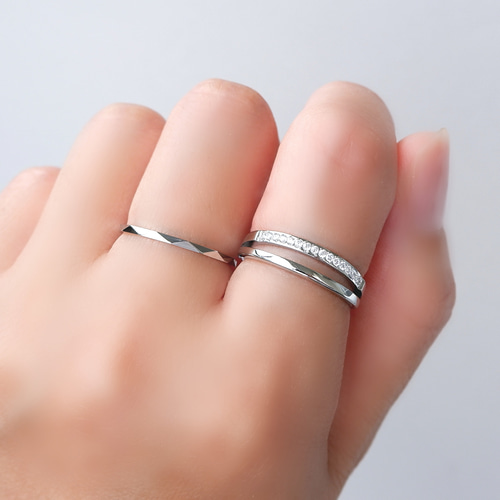 重ね付け2点セット】シルバーリング サージカルステンレス ジルコニア