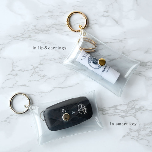 クリア マルチケース PVC イヤホンケース カラビナ付き スマートキー