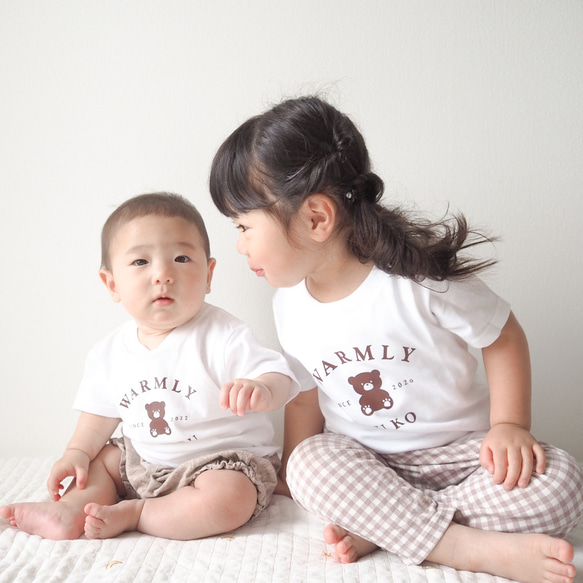 名前入り★Tシャツ くま テディベア 長袖変更可能　子供から大人　お揃い 6枚目の画像