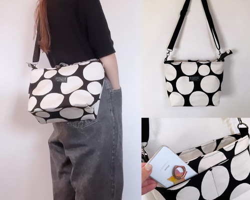 ち*え様 ハンドメイド•ショルダーバッグ•ポシェット•大人可愛い•ドット柄 ドット柄のオシャレなショルダーバッグ ポシェット fabric