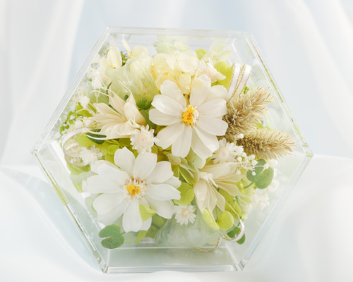 Felice- 幸せの贈り物 ホワイト×グリーン アクリルフラワーボックス