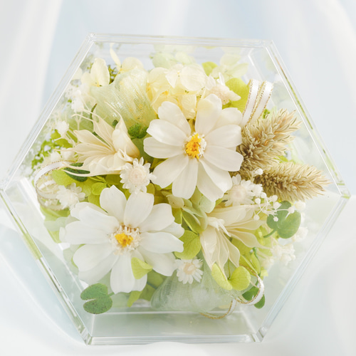 Felice- 幸せの贈り物 ホワイト×グリーン アクリルフラワーボックス