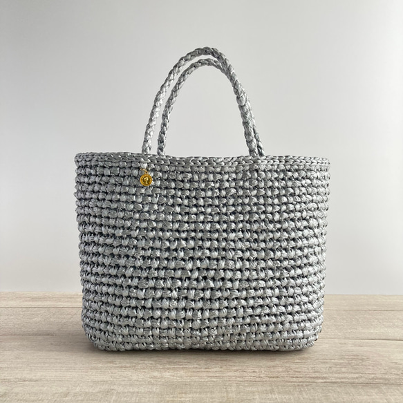 高見えシンプルトート M スズランテープバッグ シルバー トートバッグ