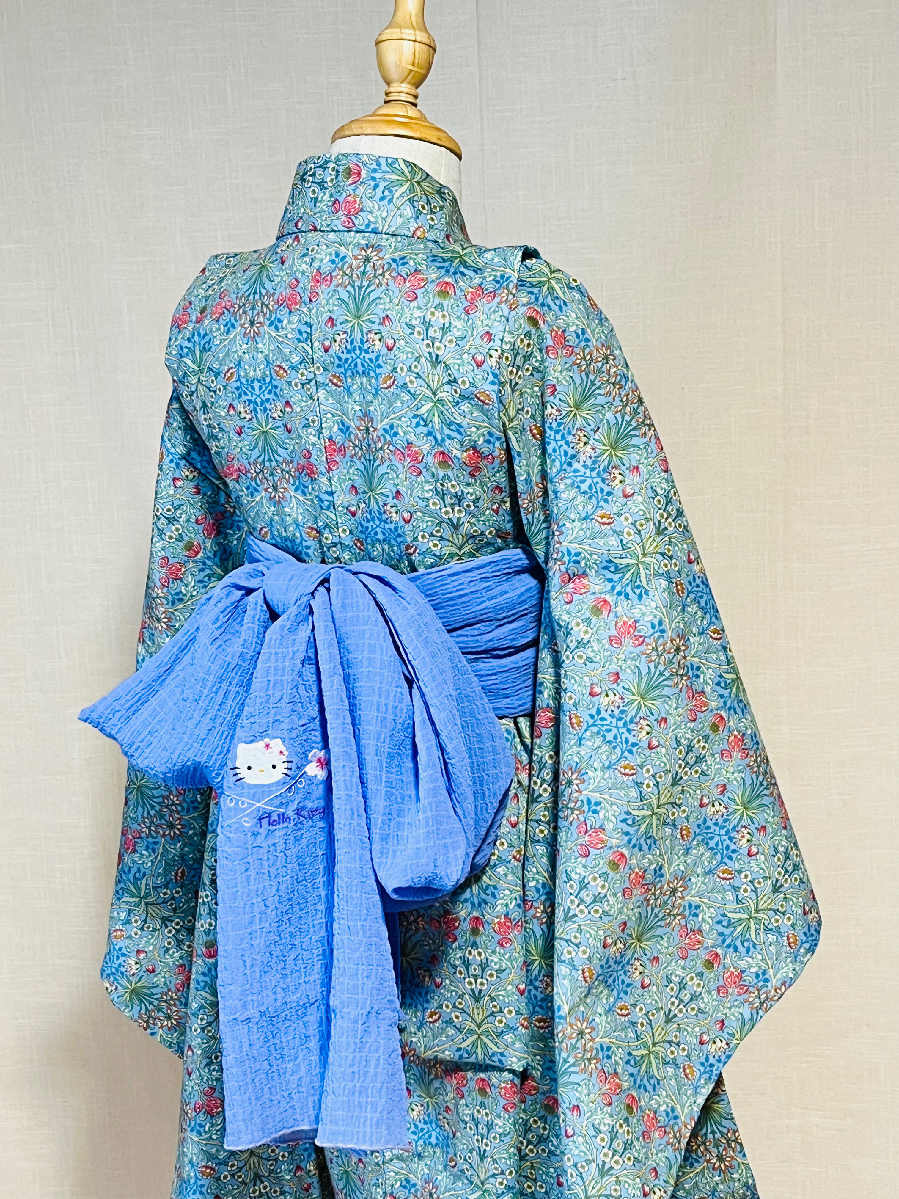 簡単着付 ウィリアムモリス柄 セパレート 子供用浴衣 作り帯付き