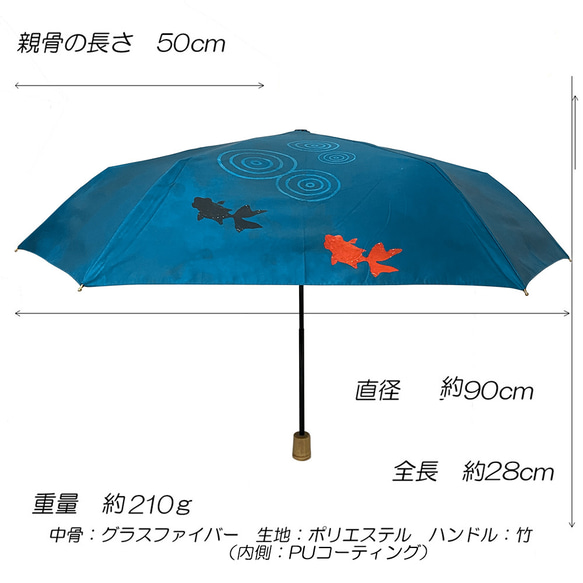 UVカット 折畳 竹傘 金魚 ブルー 通学 置き傘 紫外線99.9%カット 晴雨兼用 DRiF 日傘 雨傘 8枚目の画像