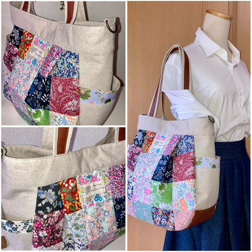 新作！丸型トート4WAY♡リバティ♡パッチワーク トートバッグ
