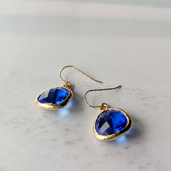 14Kgf Royal BLUE crystal GOLD marronroyal blue marron 耳環或耳環 第3張的照片