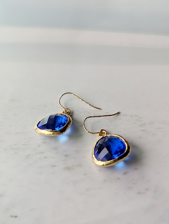 14Kgf Royal BLUE crystal GOLD marronroyal blue marron 耳環或耳環 第3張的照片