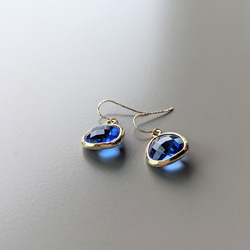 14Kgf Royal BLUE crystal GOLD marronroyal blue marron 耳環或耳環 第2張的照片