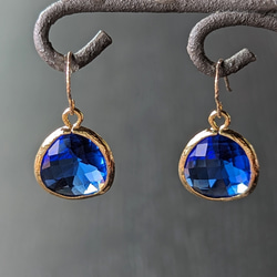 14Kgf Royal BLUE crystal GOLD marronroyal blue marron 耳環或耳環 第1張的照片