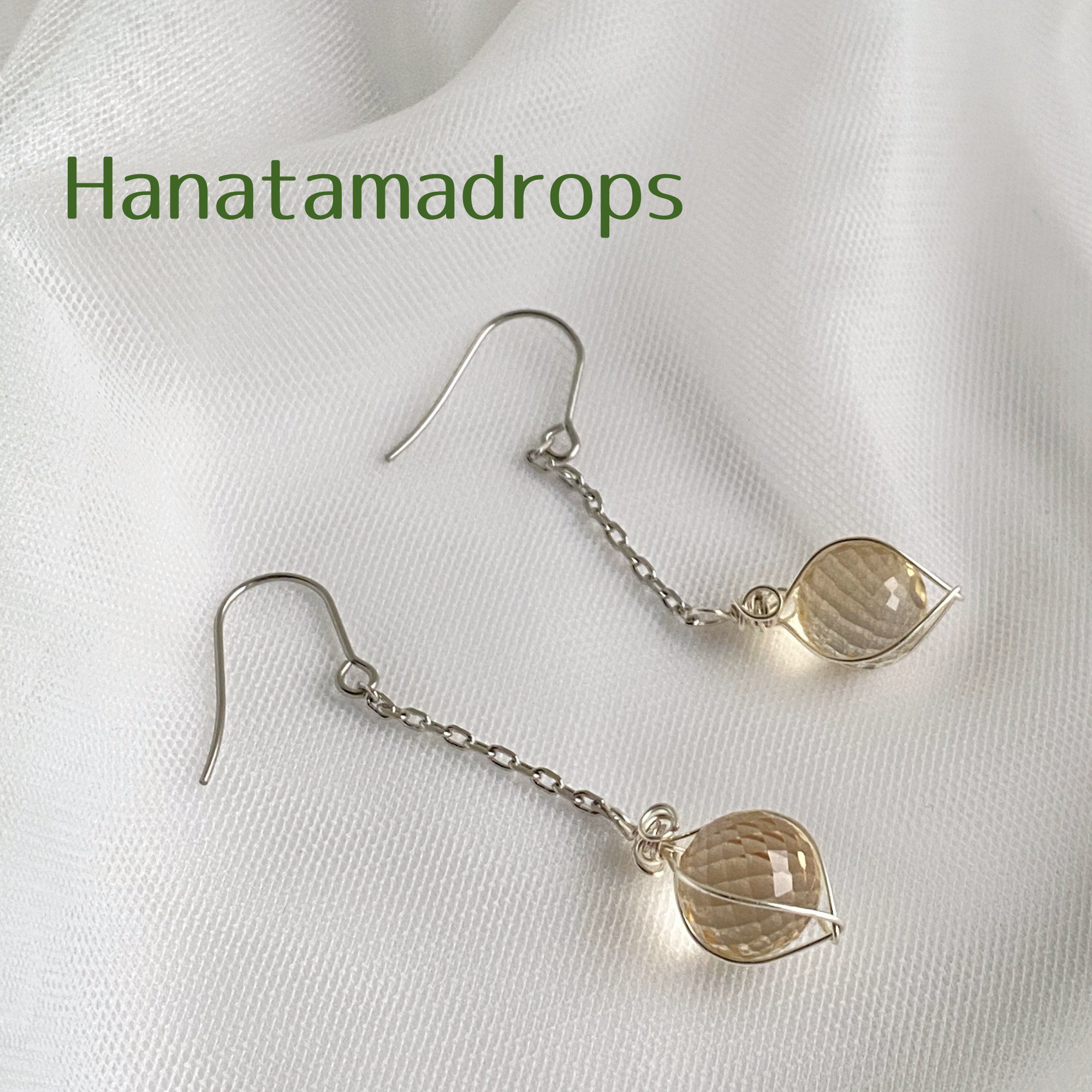 特殊カットシトリン　ミラーボールピアス