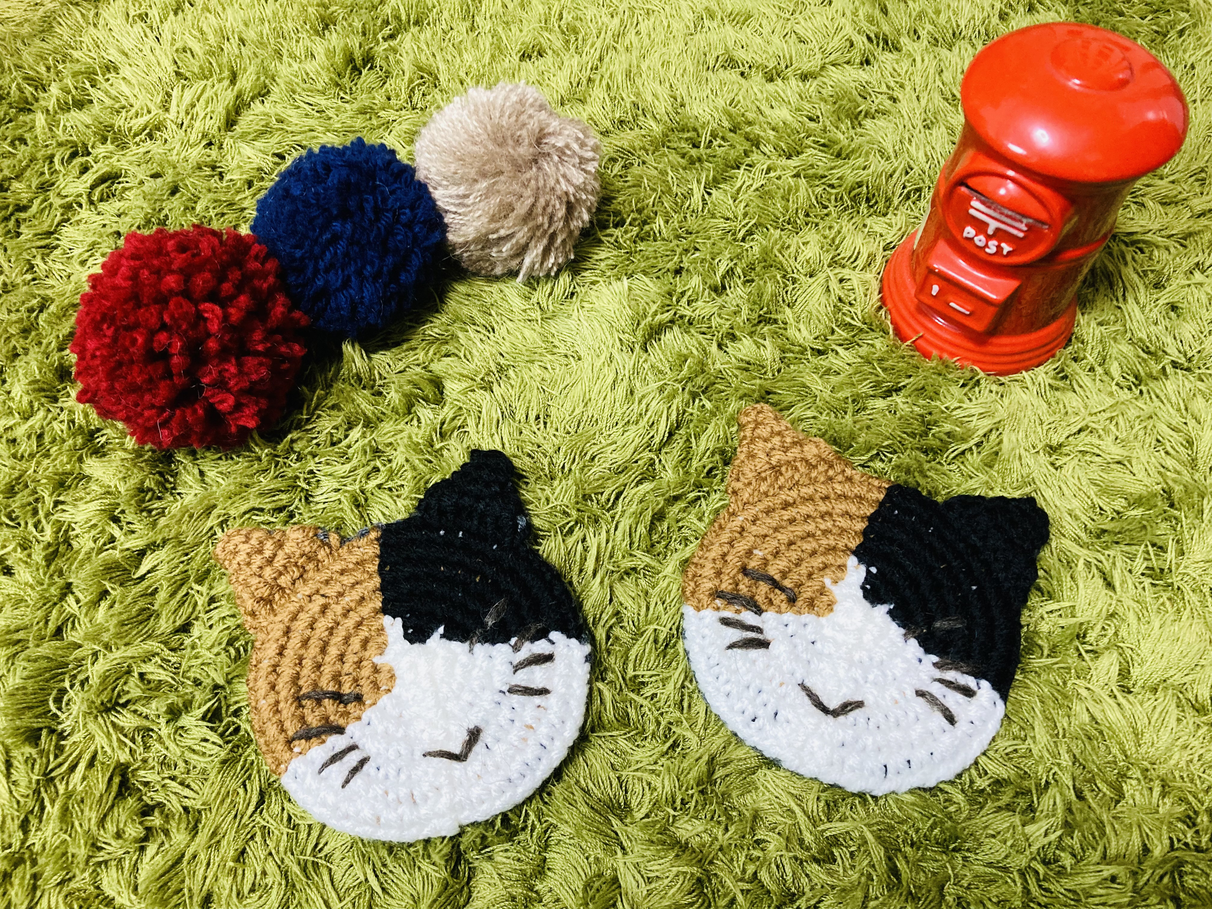 苔田かえる作‼️三毛猫のコースター(裏面グレー) 2枚セット コースター