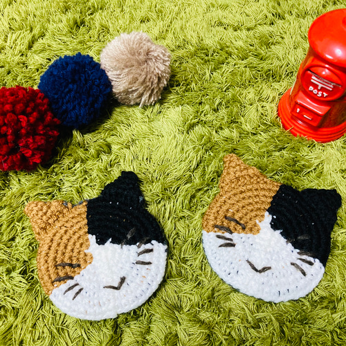 苔田かえる作‼️三毛猫のコースター(裏面グレー) 2枚セット コースター