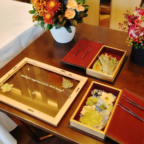 結婚証明書】ゲスト参加型 プレスフラワー結婚証明書Sサイズ（30名様
