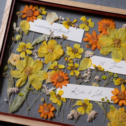 結婚証明書】ゲスト参加型 プレスフラワー結婚証明書Sサイズ（30名様