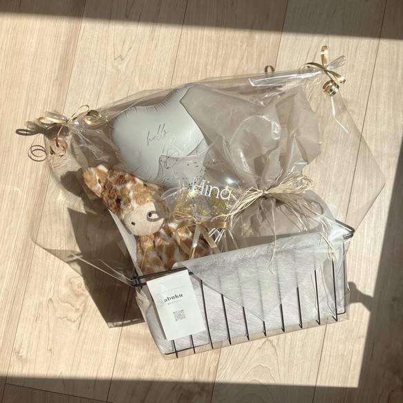 【出産祝い】diaper basket with jelly cat 3枚目の画像
