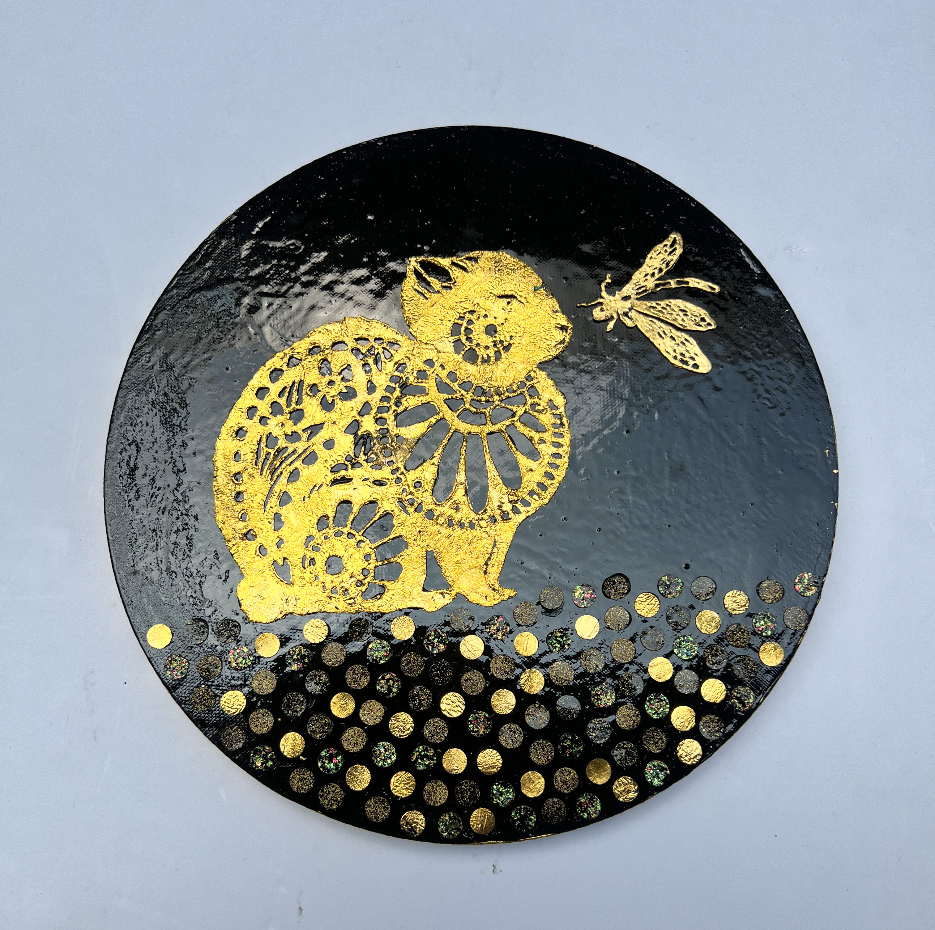 値下げ交渉あり。超美品！金箔で赤とんぼ　アクリル画　絵画