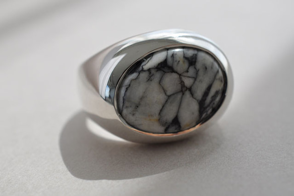 【SILVER925】ピノライト　ボリュームリング　Pinolite Signet Ring 2枚目の画像