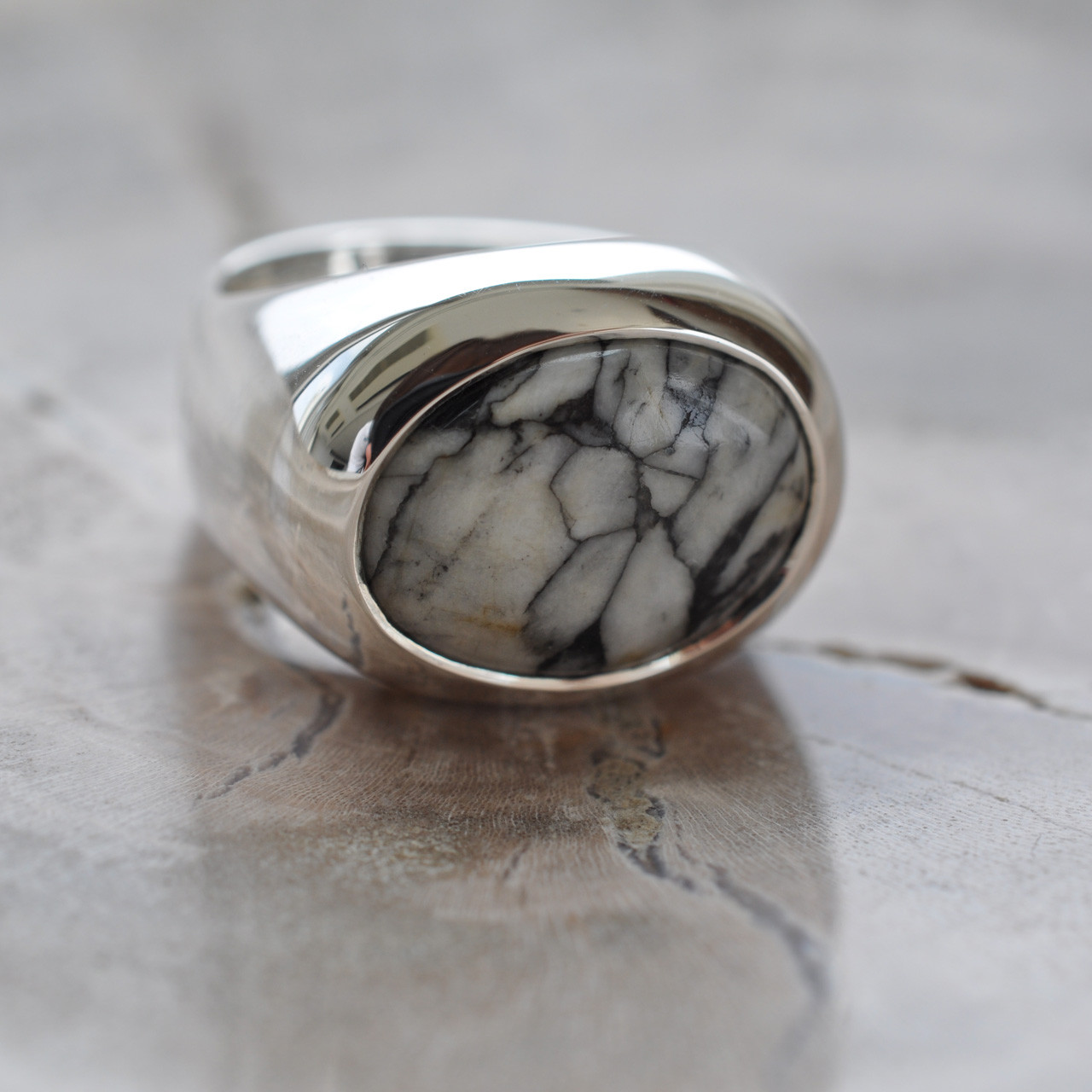 【SILVER925】ピノライト　ボリュームリング　Pinolite Signet Ring