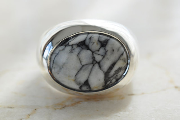 【SILVER925】ピノライト　ボリュームリング　Pinolite Signet Ring 6枚目の画像